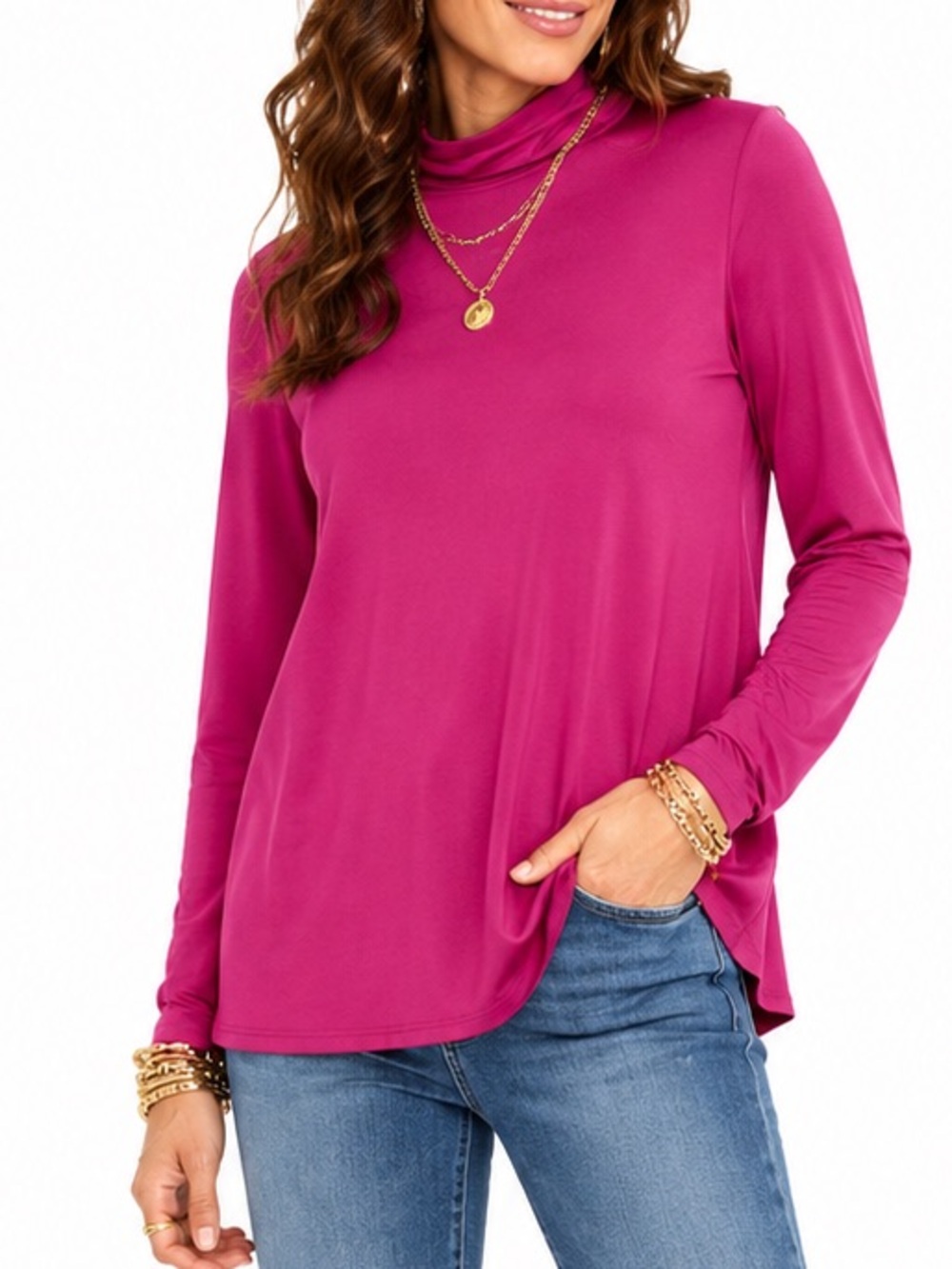 CHICO TRAVELERS PINK MOCK NECK LONG SLEEVED TOP SZ LG
